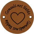 Leren Label rond - gemaakt met liefde 04 cognac 35 mm (2 stuks)