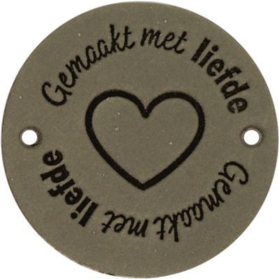 Leren Label rond - gemaakt met liefde 02 groen 35 mm 2 stuks 