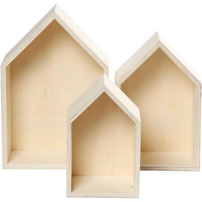 Houten Showdoos huis 3 stuks 