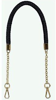 Tashengsel zwart met ketting en muskethaken - goud