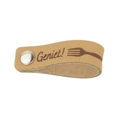 Leren Label - Geniet 12 a 1,5 cm met drukknoop