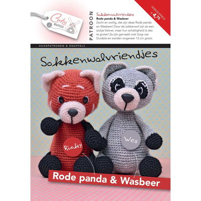 Patroonboekje Sokkenwolvriendjes rode panda en wasbeer