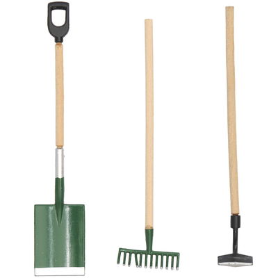 Miniatuur schep, hark en schoffel 3-delig - 500377
