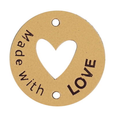 Leren Label rond - Made With Love 01 Naturel 35 mm 2 stuks 